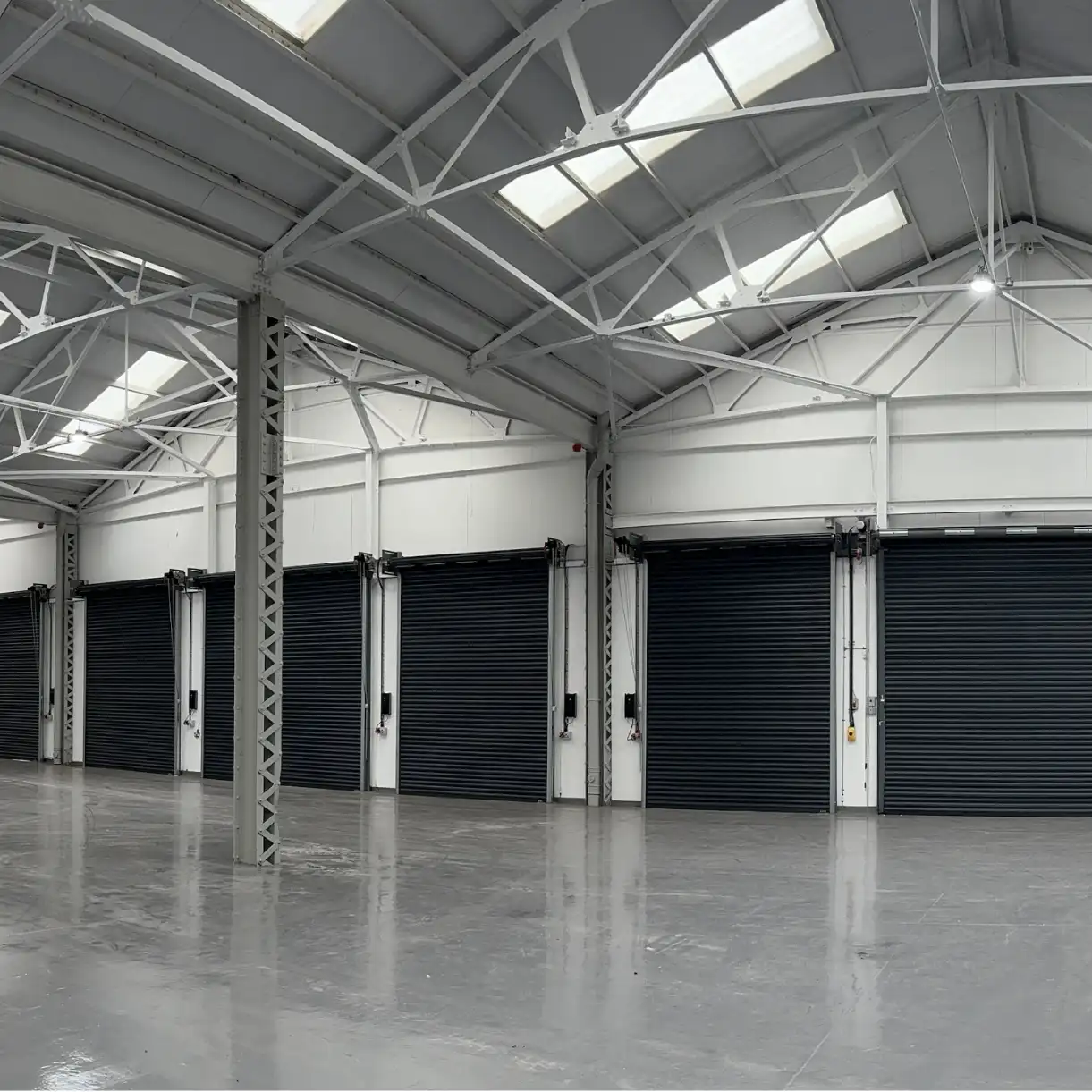 Inside of warehouse with doors